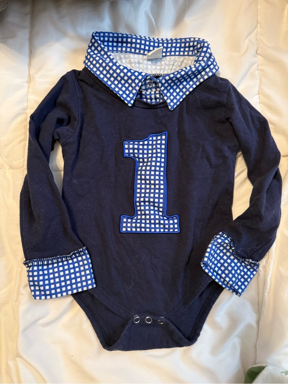 Blue Number 1 Collared One-Piece Bodysuit